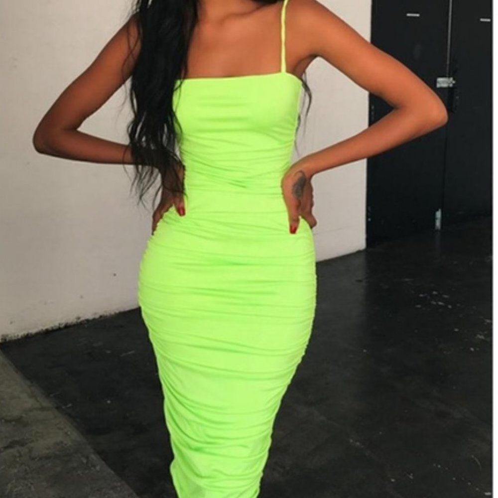 Tiger Mist Neon Green Midi Dress - Picture 3 of 5